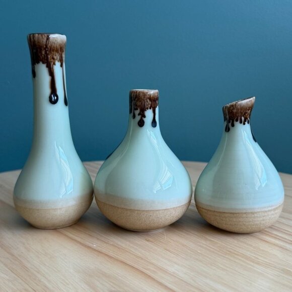 3 Vintage Asian Satsuma Vases Hand-Painted Ceramic Miniature Floral Neutrals - Picture 7 of 9